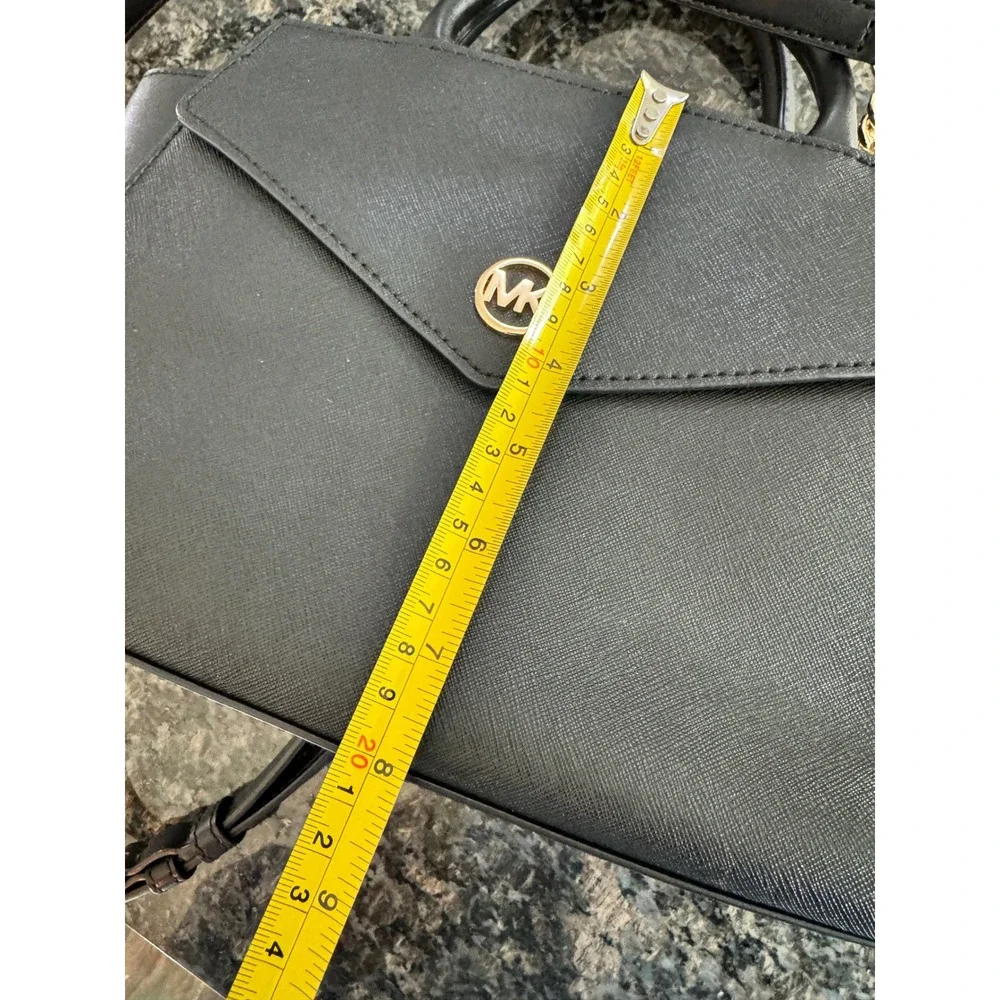 Michael Kors Black Saffiano Leather Satchel Crossbody‎ Bag Gold Hardware MK Logo